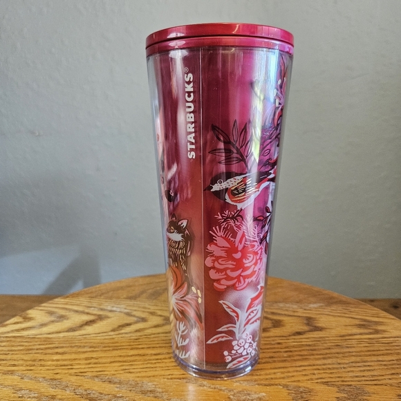 Starbucks Tumbler Holiday Poinsettia Enchanted Forest Pearl 24oz Venti Cold Cup - Picture 5 of 6